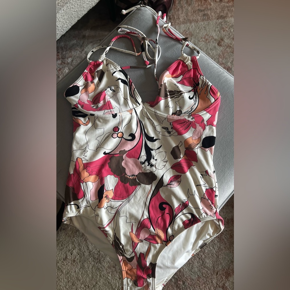 DKNY Donna Karan One Piece Swimsuit Convertible Shoulder/Halter Tie Size 10